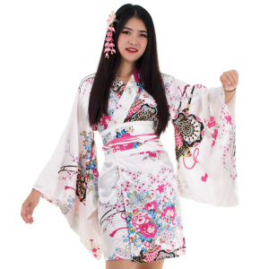 Sexy Short Kimono Satin White